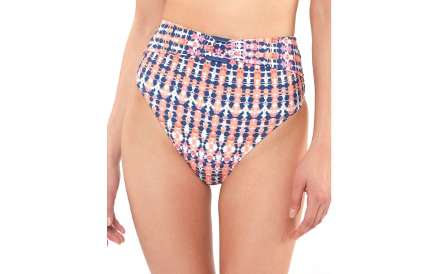  Laguna Beach High-Waist Belted Bikini Bottoms,Blue/Pink X-Large