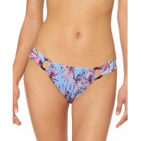Jessica Simpson Palmy Days Printed O-Ring Smocked Bikini Bottoms, X-Large, Multicolor