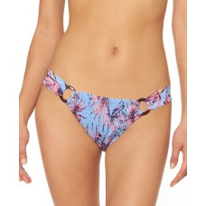 Jessica Simpson Palmy Days Printed O-Ring Smocked Bikini Bottoms, X-Large, Multicolor