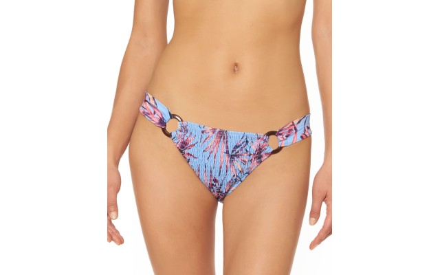  Palmy Days Printed O-Ring Smocked Bikini Bottoms, X-Large, Multicolor