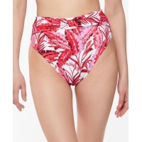 Jessica Simpson Printed Paradiso Palm High-Waist O-Ring Bottom,Fuchsia Multi, Large