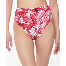 Jessica Simpson Printed Paradiso Palm High-Waist O-Ring Bottom,Fuchsia Multi, Large