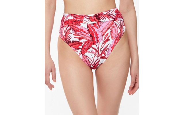  Printed Paradiso Palm High-Waist O-Ring Bottom,Fuchsia Multi, Large