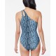  Printed Sassy Safari One-Shoulder One-Piece Swimsuit,Blue,Small