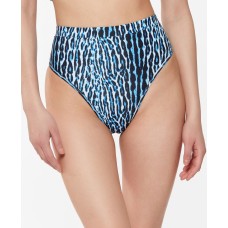 Jessica Simpson Sassy Safari High-Waisted Bikini Bottoms Women’s Swimsuit, Navy Animal, Medium