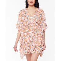 Jessica Simpson Summer Dreaming Printed Caftan Cover-Up, Large, Pink