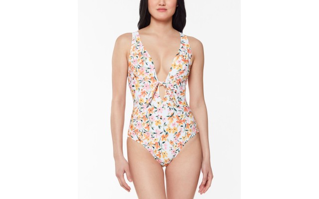  Summer Dreaming Tie-Front One-Piece Swimsuit, Large, Multicolor