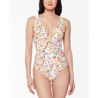 Jessica Simpson Summer Dreaming Tie-Front One-Piece Swimsuit, Multi, Medium