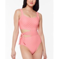 Jessica Simpson Sweet Tooth Solids Cutout One-Piece Swimsuit, Light Pink, Small