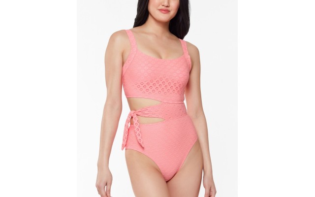  Sweet Tooth Solids Cutout One-Piece Swimsuit, Light Pink, Small