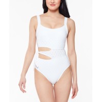 Jessica Simpson Sweet Tooth Solids Cutout One-Piece Swimsuit, White, Medium