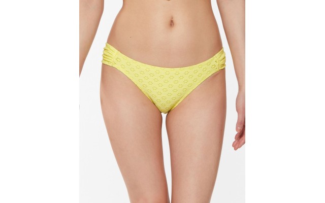  Sweet Tooth Solids Shirred Hipster Bikini Bottoms, Large, Light Yellow