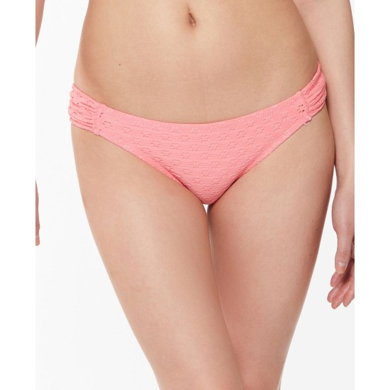  Sweet Tooth Solids Shirred Hipster Bikini Bottoms, Small, Pink