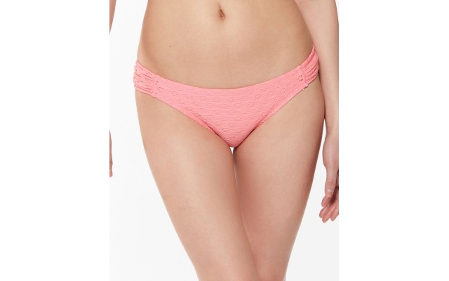  Sweet Tooth Solids Shirred Hipster Bikini Bottoms,Pink,Medium