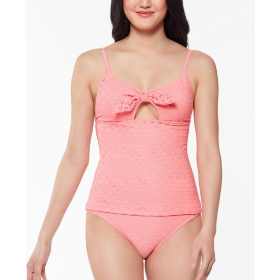  Sweet Tooth Solids Tie-Front Tankini Top, Large, Pink