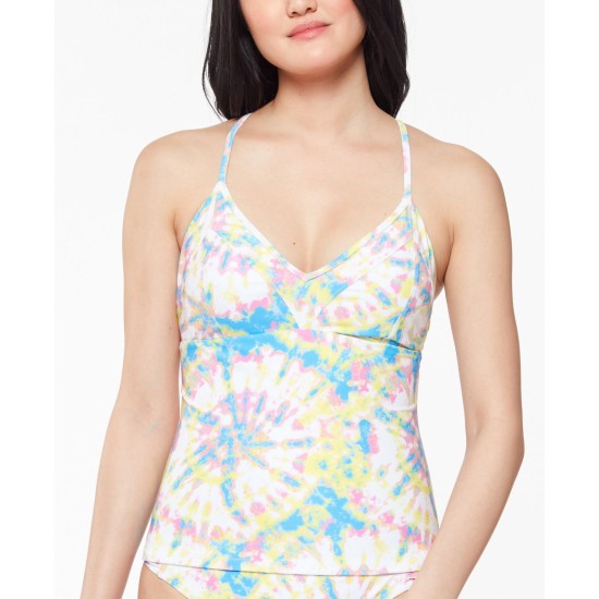  Tie-Dyed Crossed-Back Tankini Top, MULTI/COLOR, Large