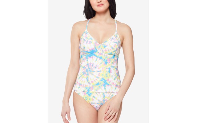  Tie-Dyed Crossed-Back Tankini Top, MULTI/COLOR, Large