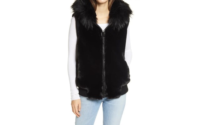  Hooded Faux Fur Bomber Vest