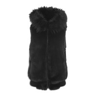 Jocelyn Hooded Women’s Faux Fur Bomber Vest, Black, M