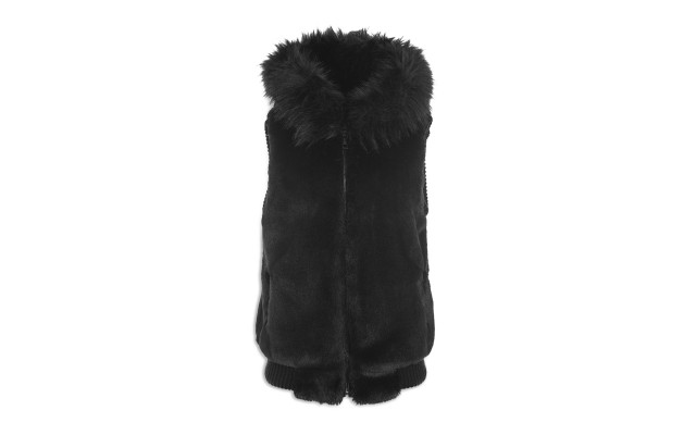  Hooded Women’s Faux Fur Bomber Vest, Black, M