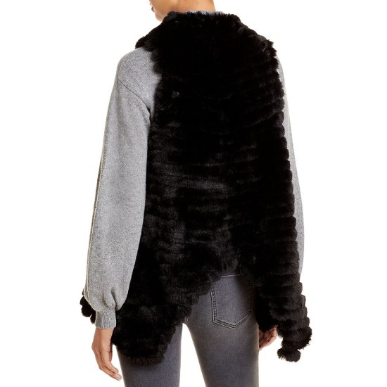  Striped Faux Fur Asymmetric Vest