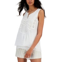 JPR Studio Women's Crochet-Trim Tank Top, Bright White, S