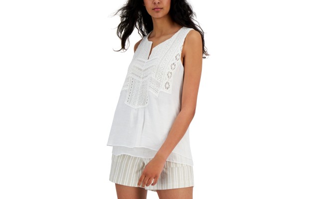  Women's Crochet-Trim Tank Top, Bright White, S