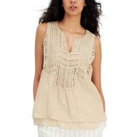 JPR Studio Women's Crochet-Trim Tank Top, Cement, S