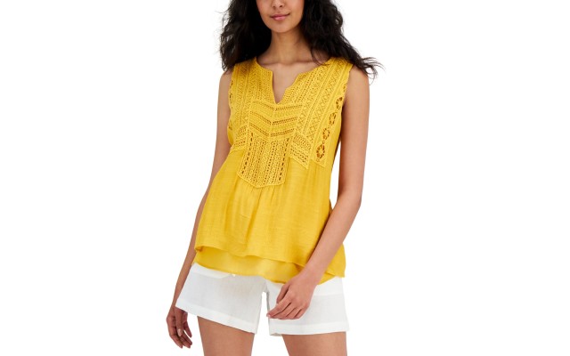  Women's Crochet-Trim Tank Top, Mango Mojito, S