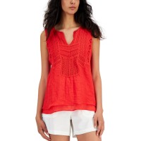 JPR Studio Women's Crochet-Trim Tank Top, Poinsetta, XS