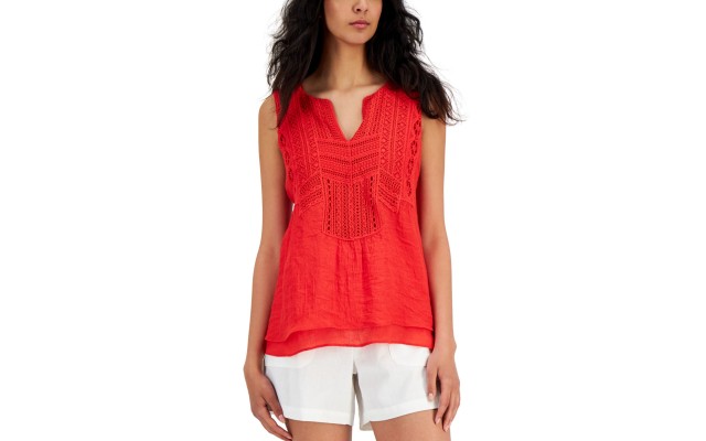  Women's Crochet-Trim Tank Top, Poinsetta, XS