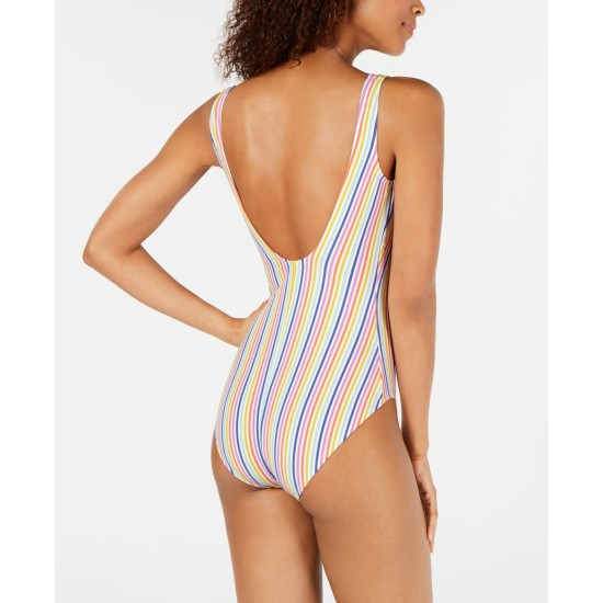  Beach Stripe Printed Tied One-Piece Swimsuit, MULTI/COLOR, Medium