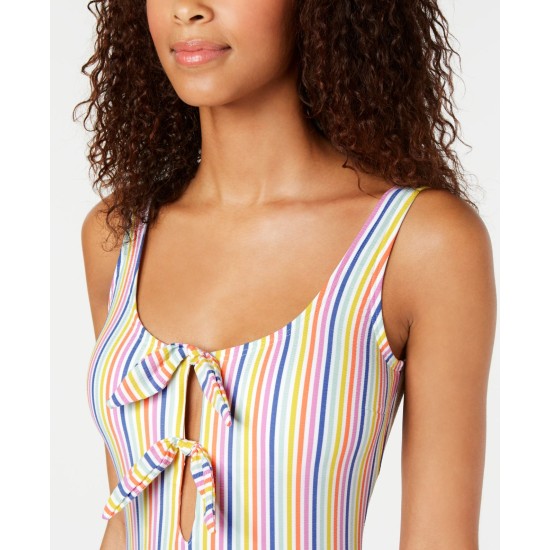  Beach Stripe Printed Tied One-Piece Swimsuit, MULTI/COLOR, X-Large