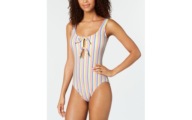  Beach Stripe Printed Tied One-Piece Swimsuit, MULTI/COLOR, Large