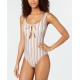  Beach Stripe Printed Tied One-Piece Swimsuit, MULTI/COLOR, X-Small