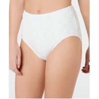 Kate Spade new york Embroidered Eyelet High-Waist Bikini Bottoms, White, Large