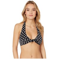 Kate Spade New York Lia Dot Reversible Tie Halter Bikini Top, Black, X-Small