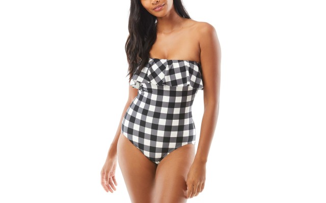  Ruffle Bandeau One-Piece Swimsuit, Black, Medium