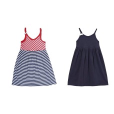 Kleverkids Toddler Baby Girls Striped Peruvian Cotton Dress – Strappy, Long Skirt – 2 Pack