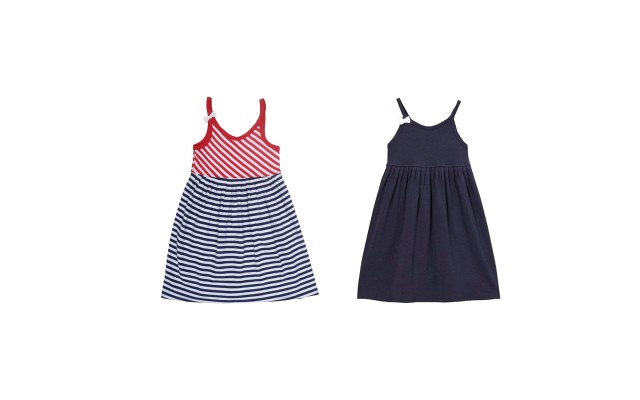  Toddler Baby Girls Striped Peruvian Cotton Dress – Strappy, Long Skirt – 2 Pack, White/Crimson/Midnight, 5