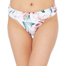 La Blanca Flyaway Orchid Printed Shirred Band Hipster Bikini Bottoms (White, 12)