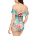  Garden Social Printed Off-The-Shoulder One-Piece Swimsuit, 8, Multicolor