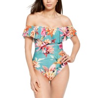 La Blanca Garden Social Printed Off-The-Shoulder One-Piece Swimsuit, 8, Multicolor