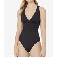 La Blanca Island Goddess Multistrap Cross Back One Piece Swimsuit, Black, Black, 4