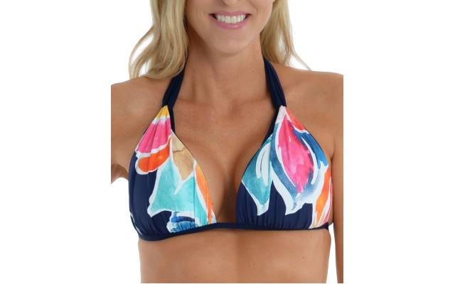  Petals In Bloom Reversible Halter Bikini Top, Multi, 10