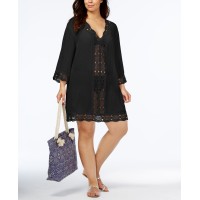 La Blanca Plus Size Crochet-Trim Cover-Up Dress Women’s Swimsuit, Black, 2X