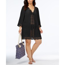 La Blanca Plus Size Crochet-Trim Cover-Up Dress Women’s Swimsuit, Black, 2X