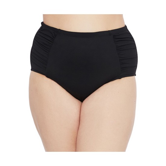  Plus Size Side-Shirred High-Waist Bikini Bottoms, 18W, Black