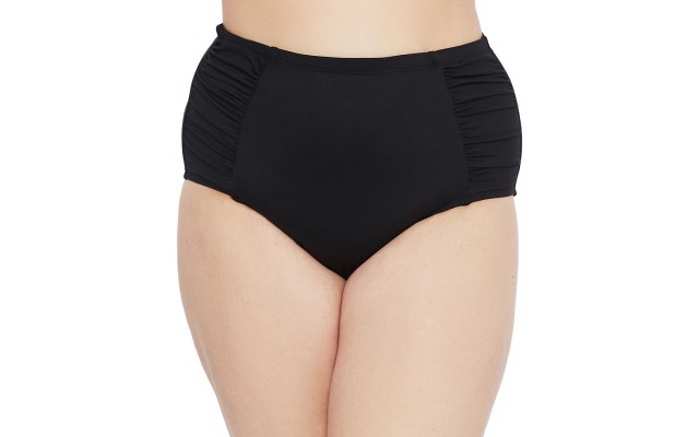  Plus Size Side-Shirred High-Waist Bikini Bottoms, 18W, Black