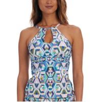 La Blanca Riviera Renewal High-Neck Tankini Top Women’s Swimsuit, Multicolor, 8